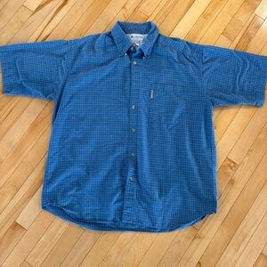 COLUMBIA Short Sleeve Button Down Size XL Plaid Blue Outdoor Casual Fishing